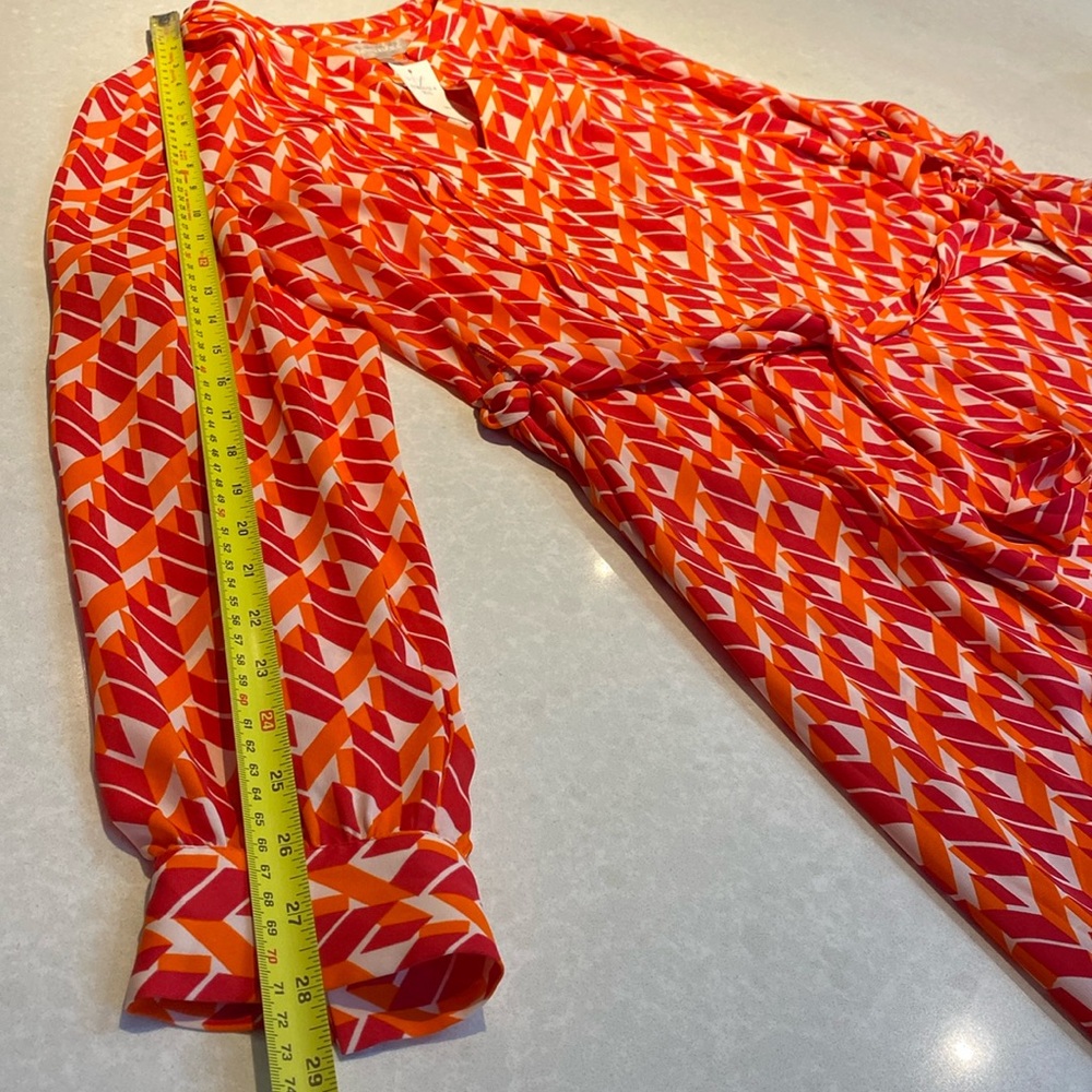 New Banana Republic Geometric Print Belt Front Pleated Dress OrangeMulti Size10 - Picture 13 of 15